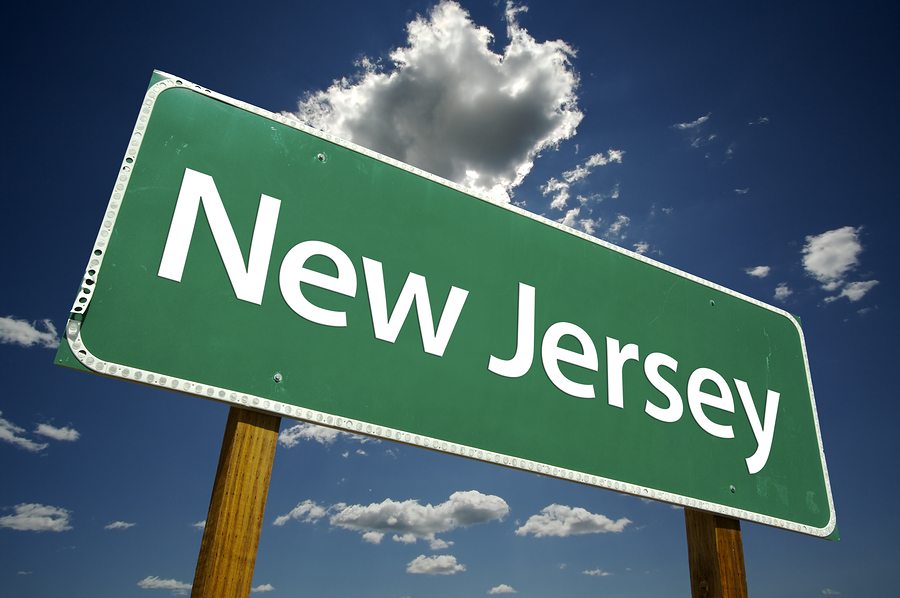New Jersey road sign against blue sky