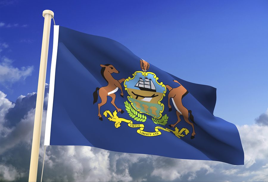 Pennsylvania state flag blowing in wind